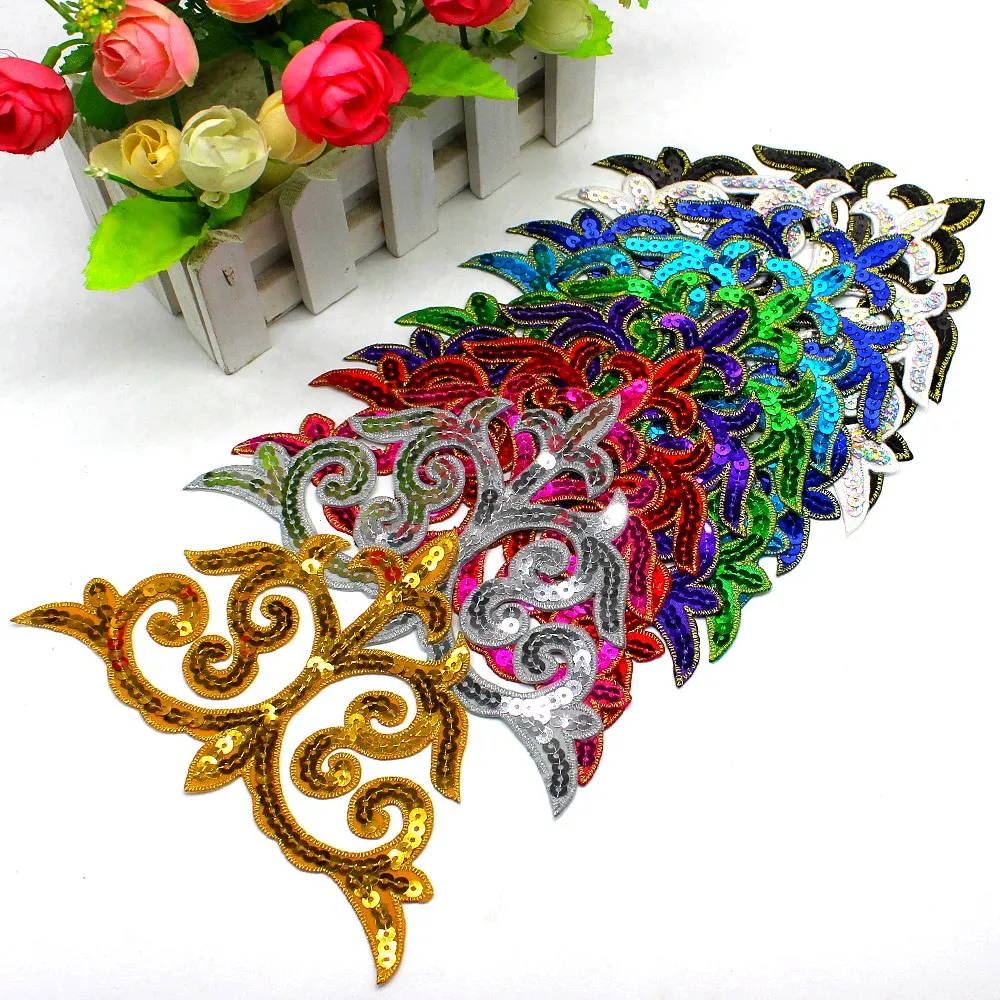 Sequined Appliqued Iron on Flower Patches Cosplay Costume Trims 16cm*11cm