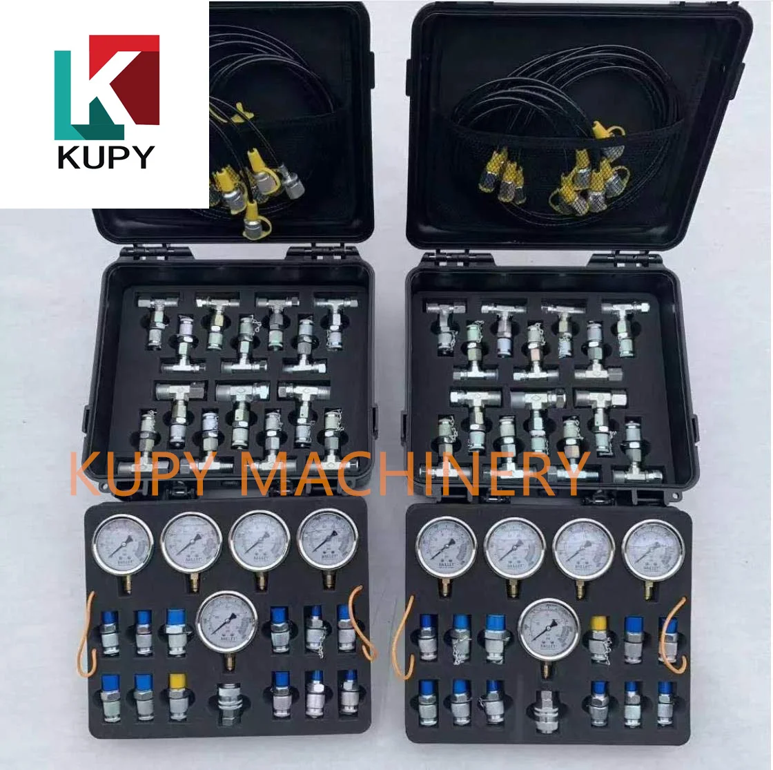 KUPY Hydraulic Pressure Test Kit with 5 Gauge  5 Test Hose  and 13 Coupling  and 14 Tee Connectors Hydraulic Test Gauge Kit