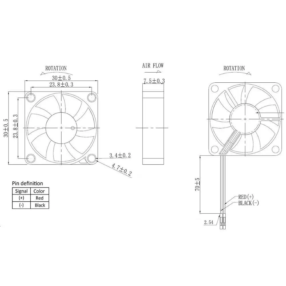 DC 5V 2Pin Dupont 3007 3cm 30mm x 7mm wentylator PC