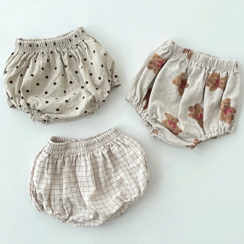 Adorable Newborn Baby Shorts Vintage Linen Cotton Infant Bloomer Kids Short Pants Toddler Girls Clothing Soft Breathable Child