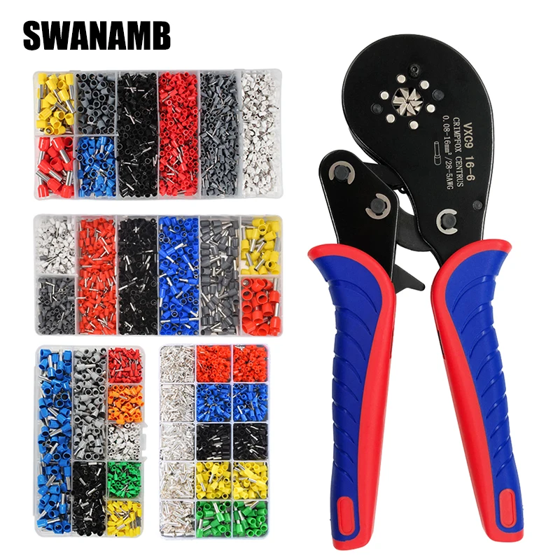 

Hexagonal Crimper Wire Ferrule Terminals Kit Sawtooth Ratchet Crimping Plier Set Crimp End Sleeve Connector Insulated Terminator