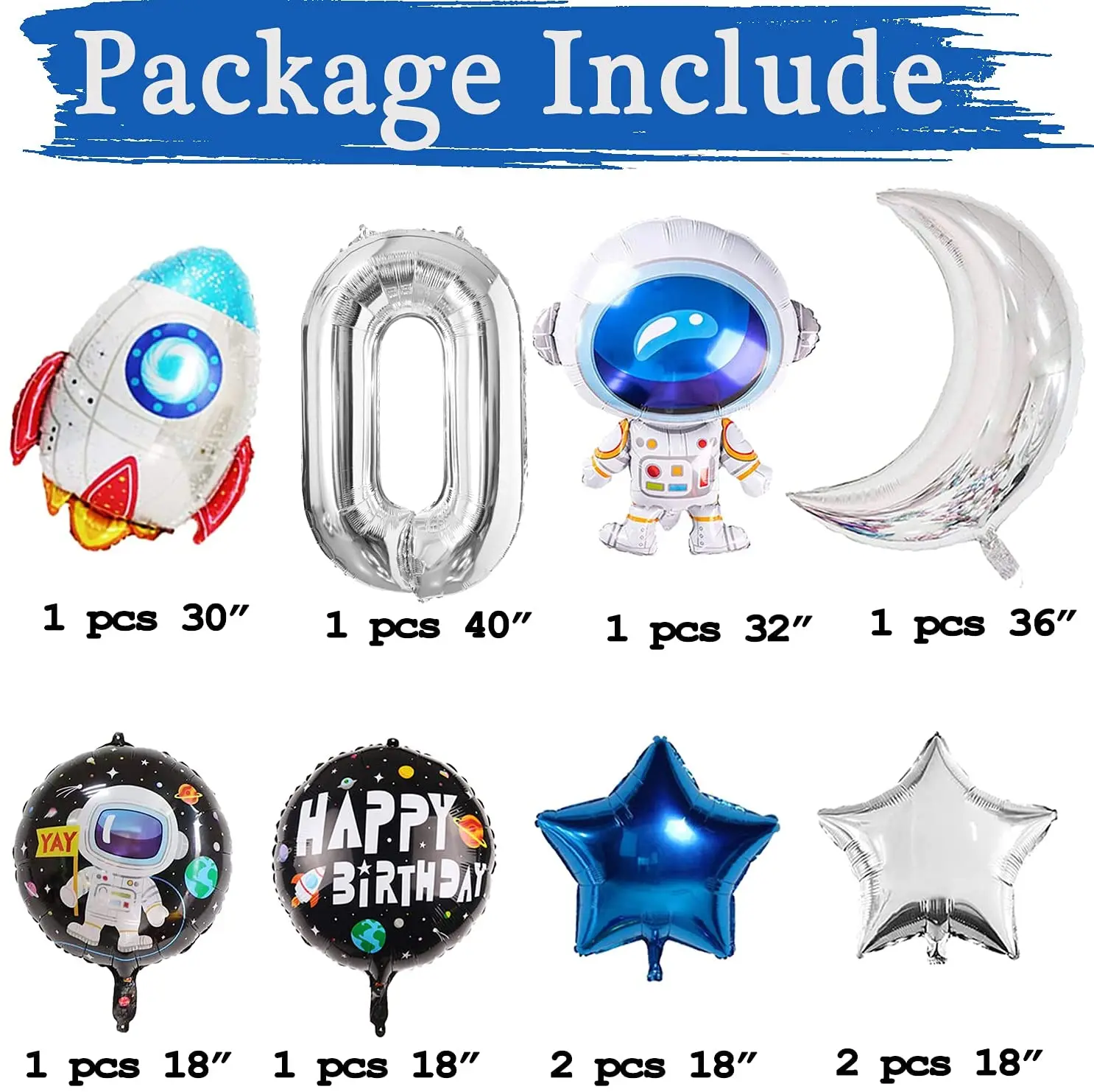 10PCS Space Theme Number Balloons Decoration Astronaut Spaceman Rocket Balloons for Boy Space Galaxy Theme Birthday Party Decor