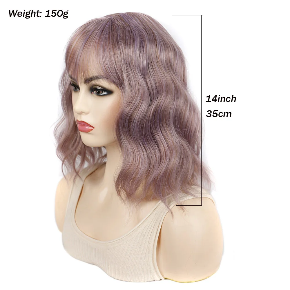 Jeedou Synthetic Hair Bob Wig With Bangs Short Water Wave Curly Hair Cosplay Wigs Daily Use Black Brown Color Young Girl's Wig