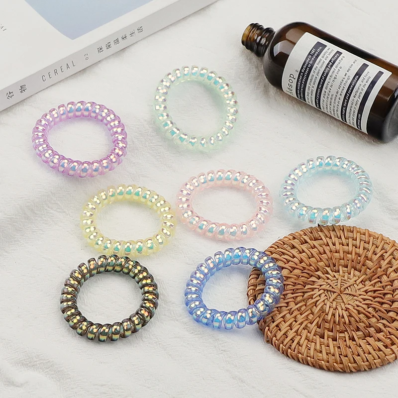 8pcs/Lot New Telephone Cord Elastic Ponytail Holders Girls Women Hair Ring Accessories Fashion Gradient Texture Hot Tie Gum