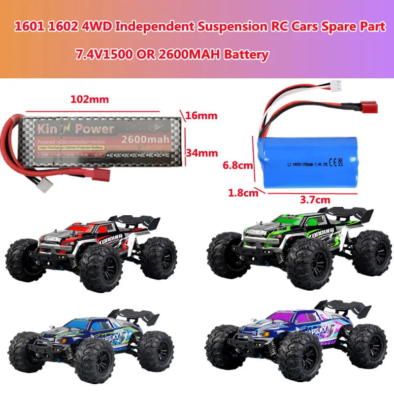 1601 1602 4WD High Speed Remote Control RC Cars Truck Spare Parts  Accessories 7.4V 1500 Or 2600MAH Battery