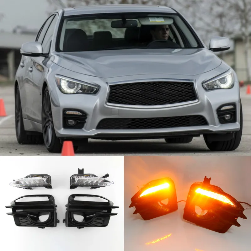 

Car Front Fog Lights Grille Cover + LED Daytime Running Light Lamp For Infiniti Q50 Sport 2014-2017 Signal day lights