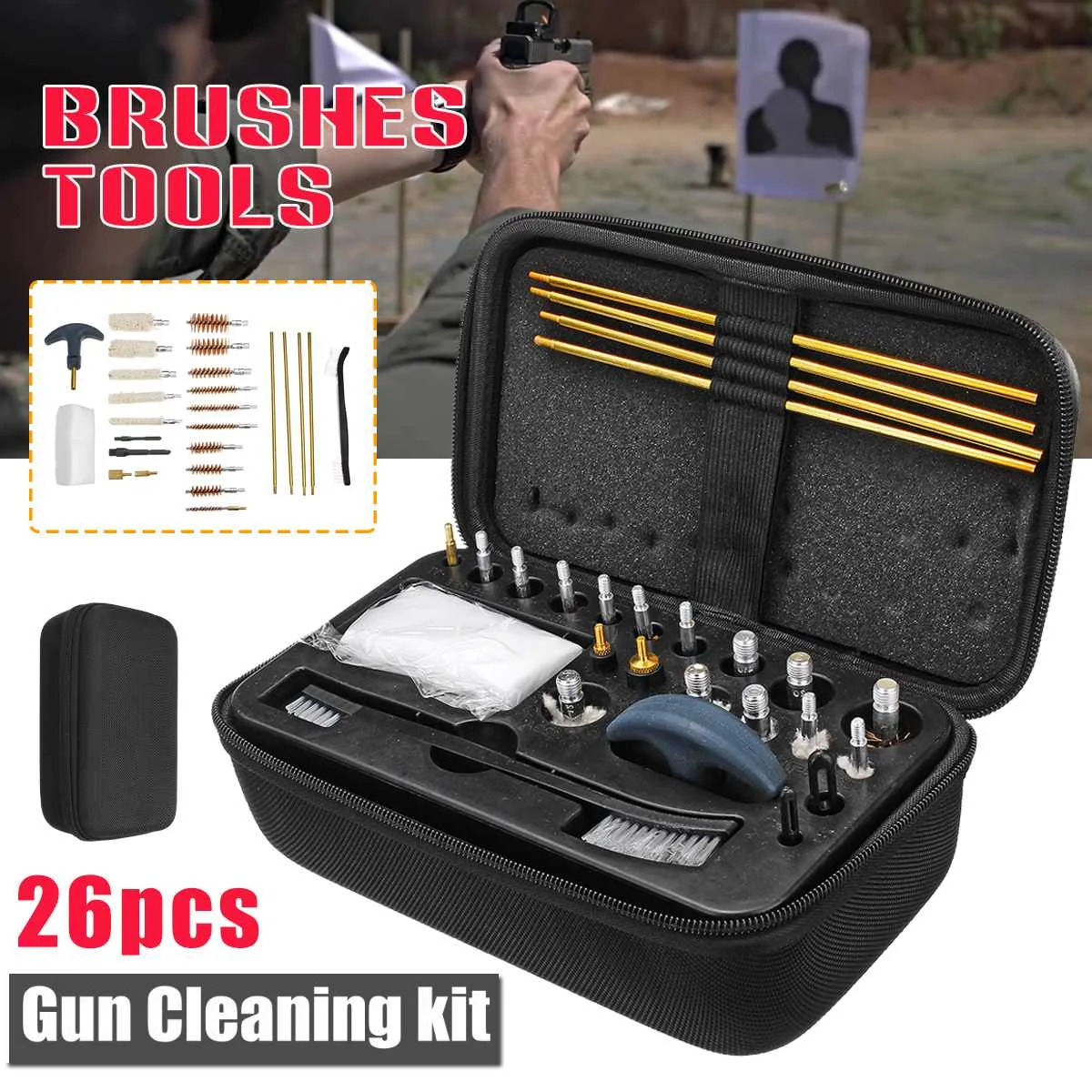 26pcs Universal Gun Cleaning Kit For Rifle Pistol Handgun Shotgun Brush Tool Professional Hunting Gun Accessories