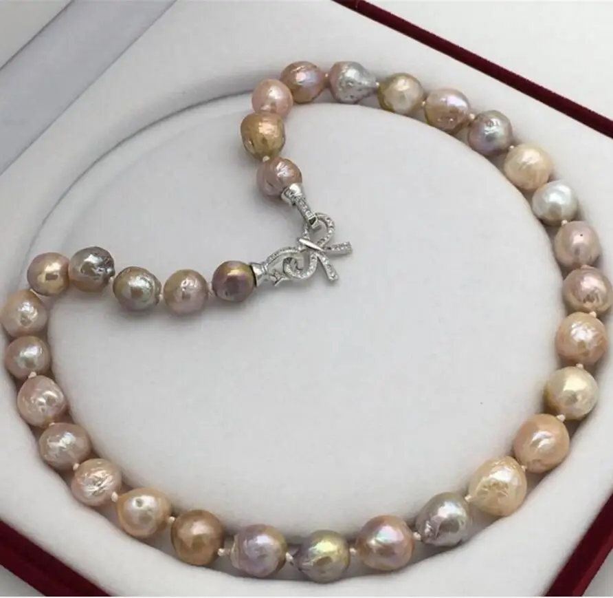 

New AA12-13 mm real natural rainbow of south sea pearl necklace 19"Beautiful butterfly clasp no box