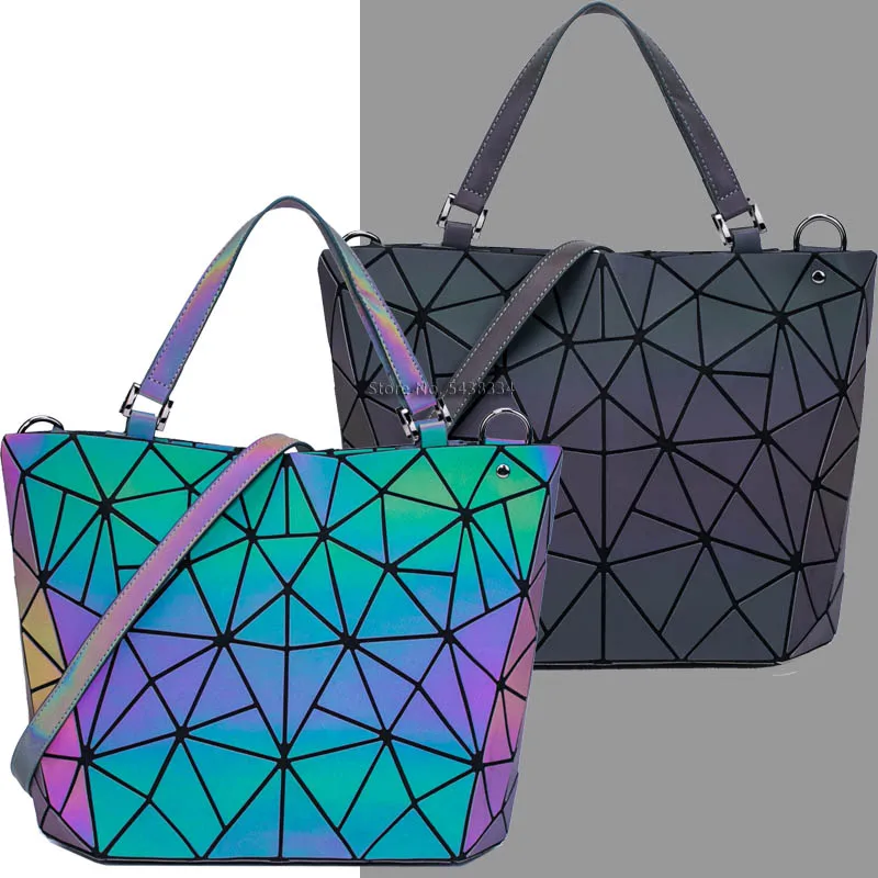 Luminous  bag Sequins geometric bags for women 2024 Quilted Shoulder Bags Laser Plain Folding female Handbags bolsa feminina