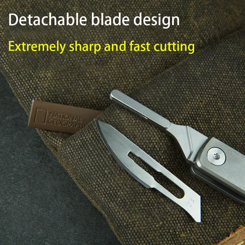 Mini Titanium Folding Scalpel Knife + 10pcs Blade EDC DIY Hand Tools Box Cutter Replaceable Blade Utility Pocket Knife