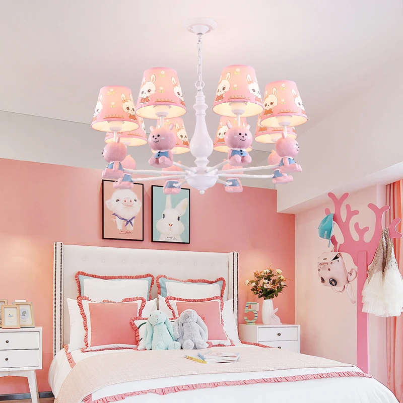 Kids bedroom chandeliers cartoon rabbit lamp living room decoration chandelier lighting children led lights for room hanglamp