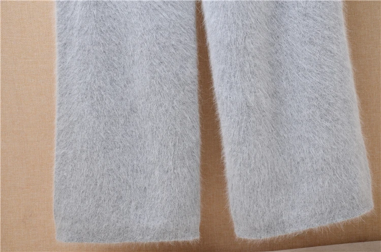 Elegant casual ladies women thicken warm winter mink cashmere loose elastic angora fur knitted trousers pants sweater pull tops