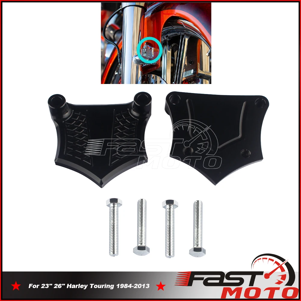 

For 23" 26" Harley Touring 5.5'' Fender 1984-2013 Black Motorcycle Mudguard Bracket 25mm Front Bracket Baffle Guard Spacers Kits