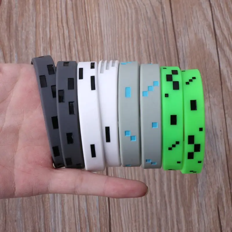 8Pcs Mixed Pixelated Miner Crafting Style Character Bracelets Silicone Wristband