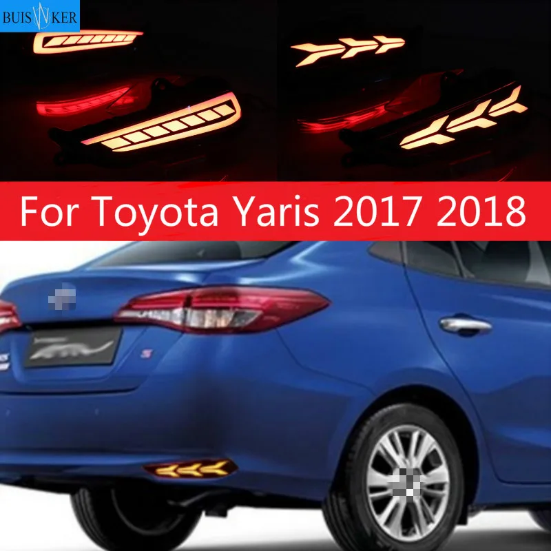 

For Toyota Yaris 2017 2018 LED Car Rear Bumper Reflector Taillight Brake Light Bar Driving rear Fog lamp