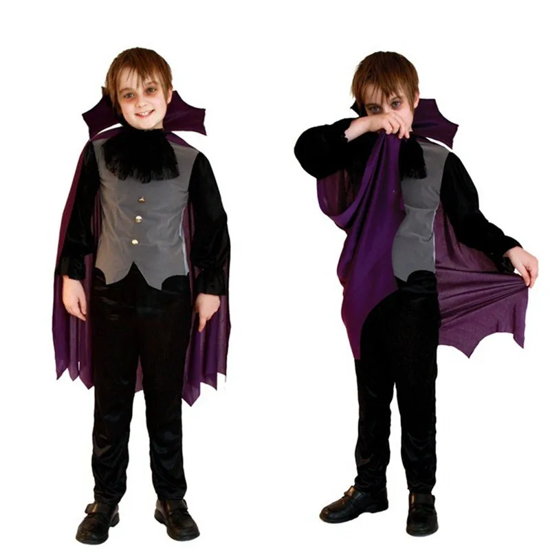 M-XL Boys Halloween Vampire Cloak Costumes Kids Children Dracula Scary Cosplay Carnival Purim Stage Play Masquerade Party Dress