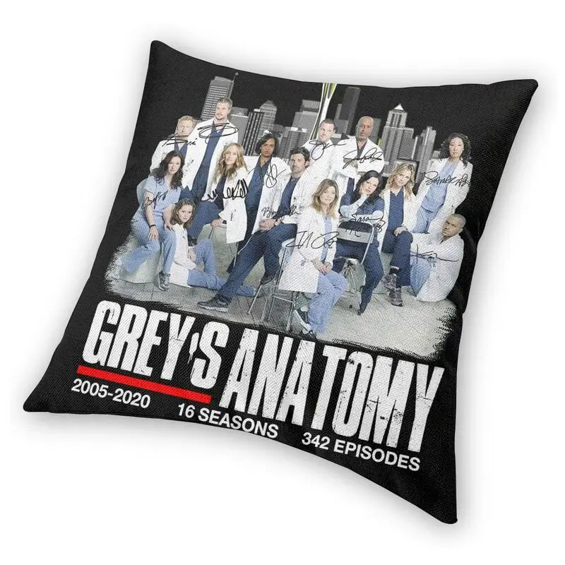 Greys Anatomy Seasons Episodes Signatures Cushion Cover Printing Throw Pillow Case for Sofa Custom Pillowcover Home Decoration