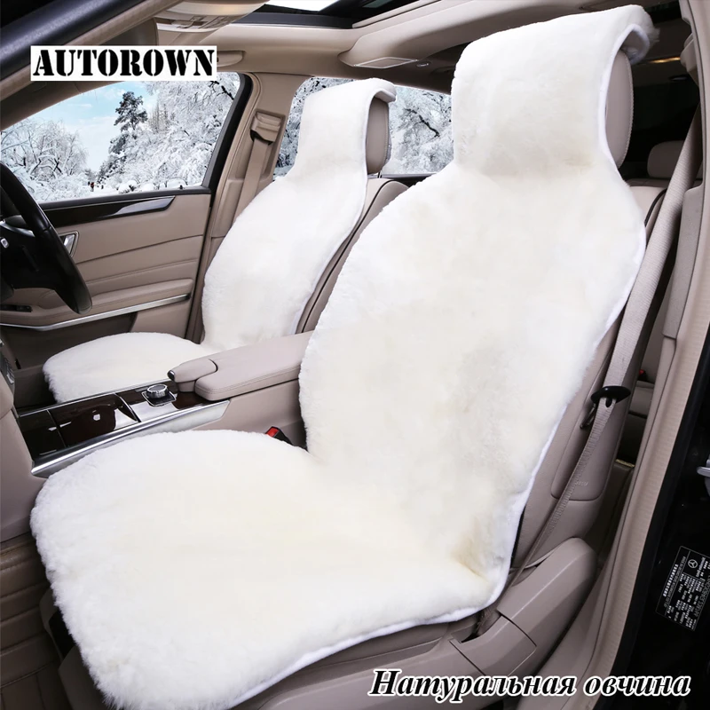 AUTOROWN Comfortable Real Sheepskin Car Seat Cover Front Seat Protector Soft For All Season Auto Interior Accessories 2018 New