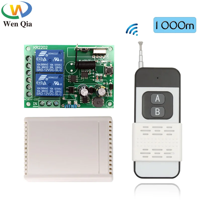 433MHz Universal Wireless Remote Control AC110V 220V 2CH Rf Relay Receiver and 1000m ON/OFF Transmitter For Garage door/Gate/Led