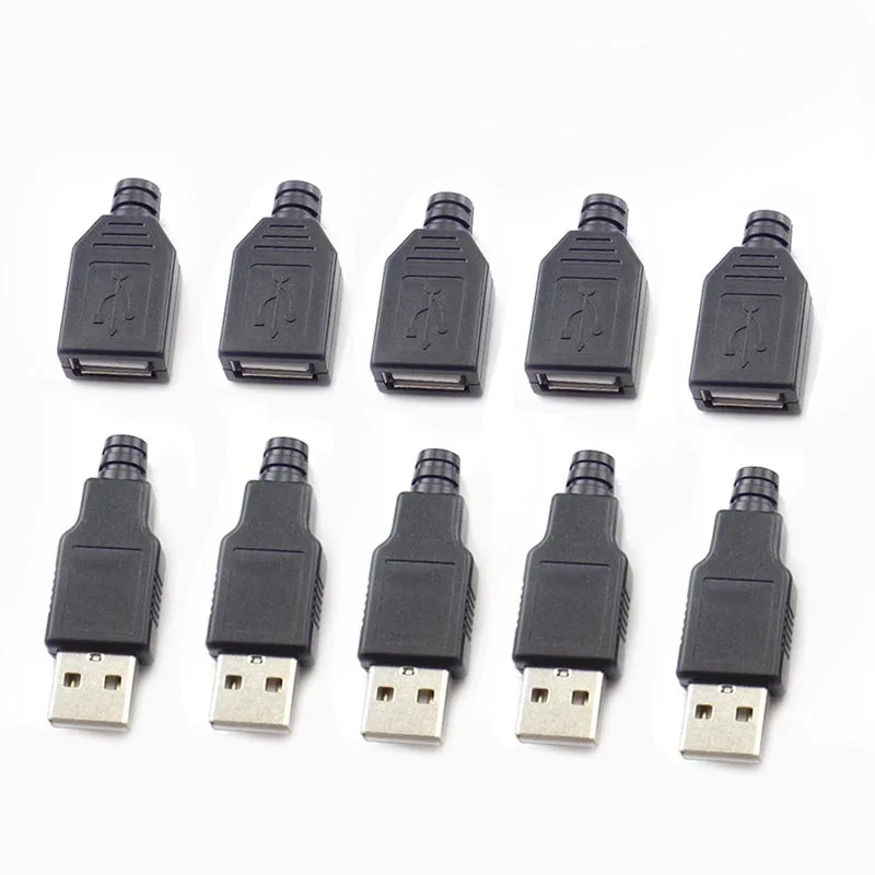 5คู่ Micro USB ชายหญิง DIY USB 2.0ประเภท A ตัวเชื่อมต่อซ็อกเก็ตชาร์จ Micro USB ปลั๊กหางสีดำฝาครอบพลาสติก