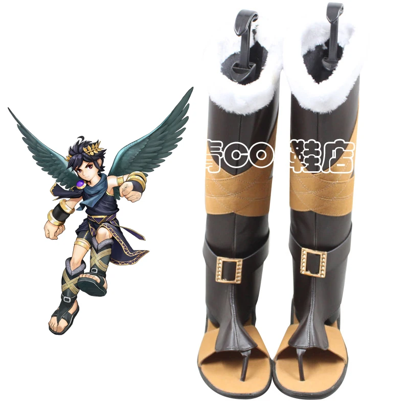 

Kid Icarus: Uprising New Light Mythology: Mirror of Palutena Dark-Winged Dark Pit Black Pit Pittoo Game Cosplay Shoes Boots C006