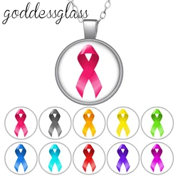 Colorful Ribbon Autism Awareness cancer Round Glass glass cabochon silver plated/Crystal pendant necklace jewelry for Gift