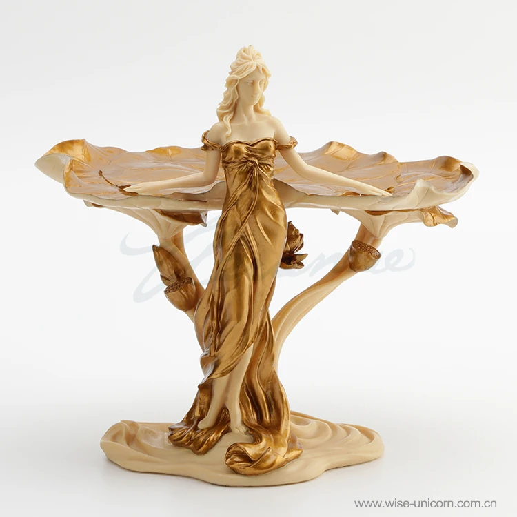 creative design Jewelry Plate Women's Double Lotus leaf by hand Ivory Add gold Fife Home Factory Statue Figure sculpture