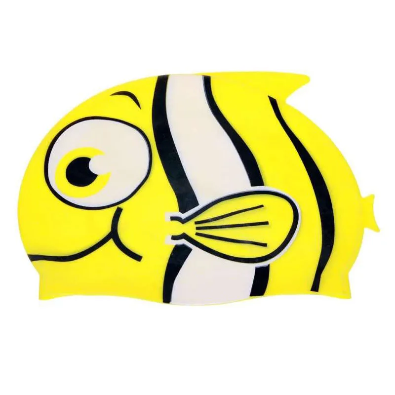 Swimming Cap Children Waterproof Cartoon Fish Print Kids Swim Pool Silicone Ear Protector Cute Swimming hat for Boy Girl