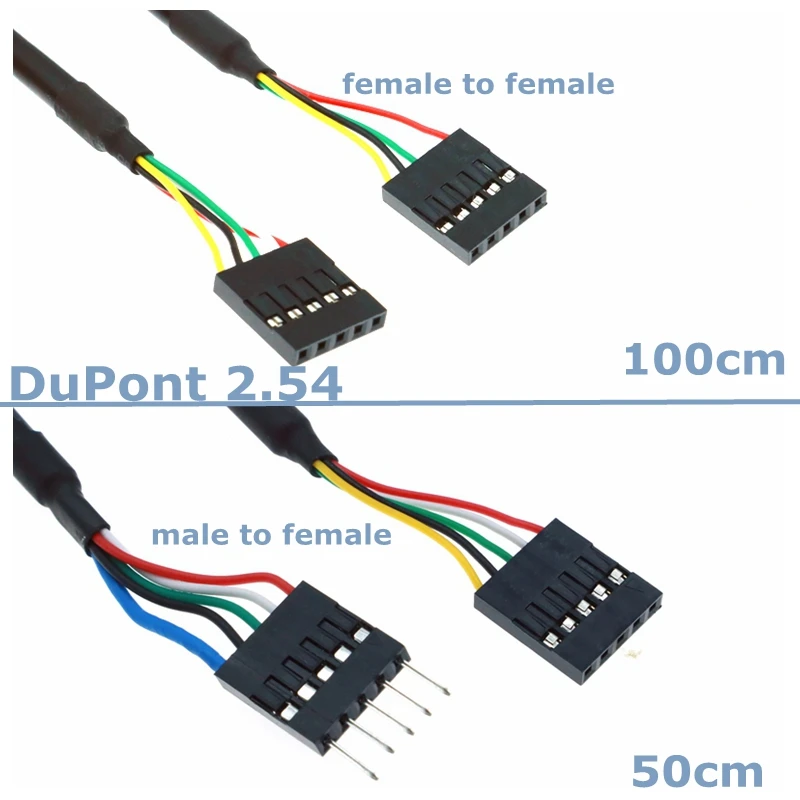 50 cm DuPont 2.54 5-pinowe męskie do żeńskie obudowa komputera Wewnętrzne złącze płyty głównej USB IDC, przedłużacz żeński do żeńskiego