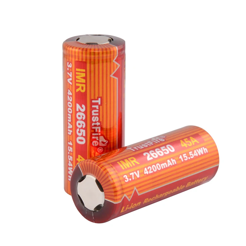 10pcs/lot TrustFire IMR 26650 4200mAh 45A Rechargeable Lithium Battery Cell with Relief Valve for Bicycle Lamps LED Flashlights
