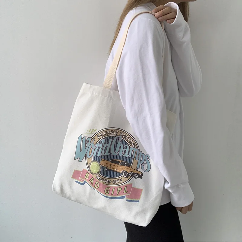 Women Canvas Shoulder Shopper Bags  Reusable Shopping Bag Cotton Cloth Tote Bags for Women 2021 Cute student Handbag