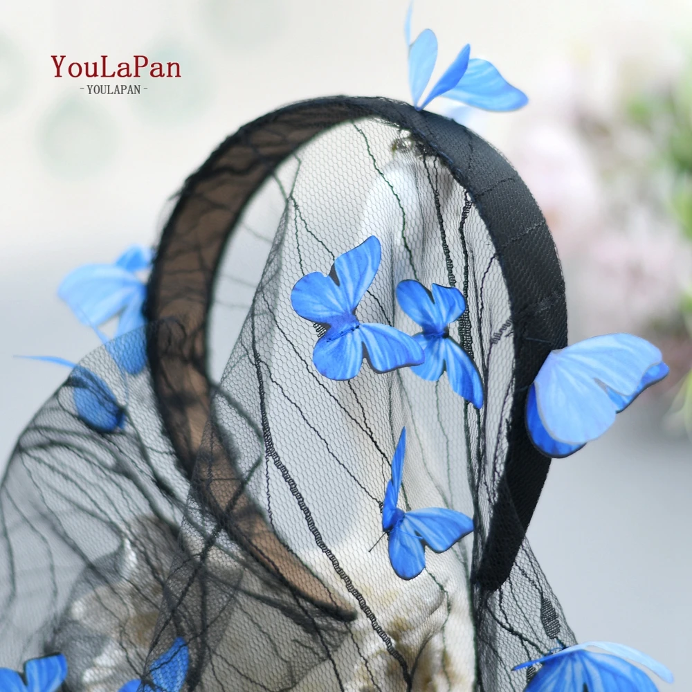 Youlapan V63 Headband Veil 3D Butterfly Embroidery Lace Veil Headband Women Hijab Scarf with Veu De Noiva Bridal Veil flower