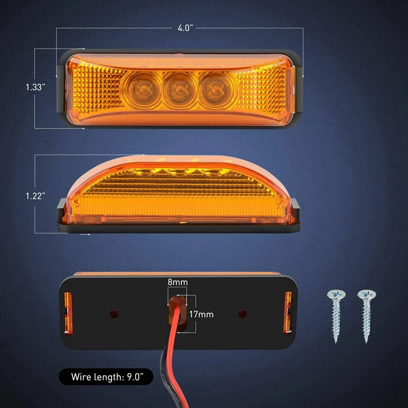 2 pces 3.9 Polegada 3 leds caminhão reboque frente traseira led lado marcador luz indicadora lâmpada luz de rocha para reboque barco-âmbar