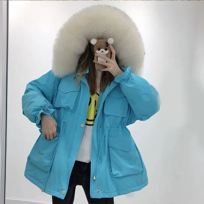 Mid-length Big Fur Collar Candy Color Pie Overcomes Women 2021 New Winter Korean Waist Loose Cotton-padded Jacket Tide M116