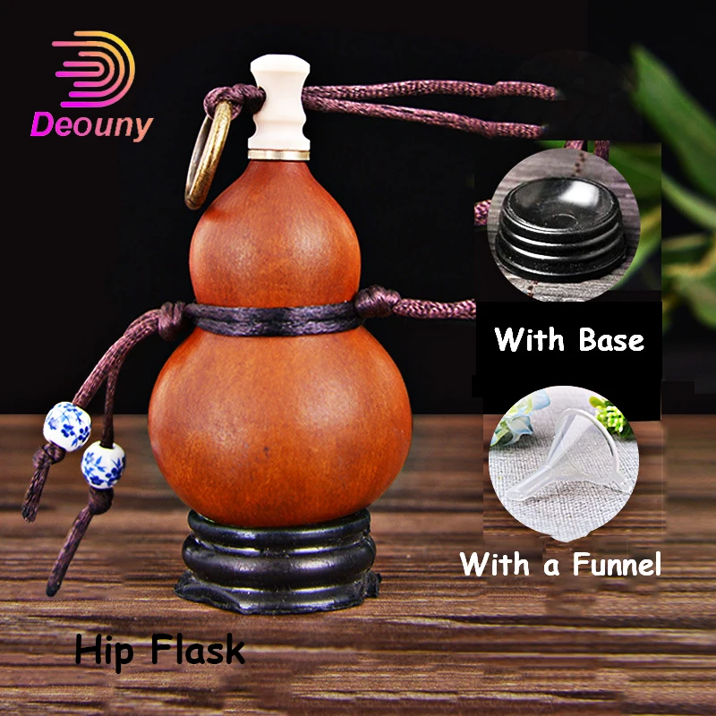 DEOUNY Portable Mini Natural Gourd Cucurbit Calabash Hip Flask For Alcohol Pocket Bottle Drinkware Whiskey Rum With Funnel