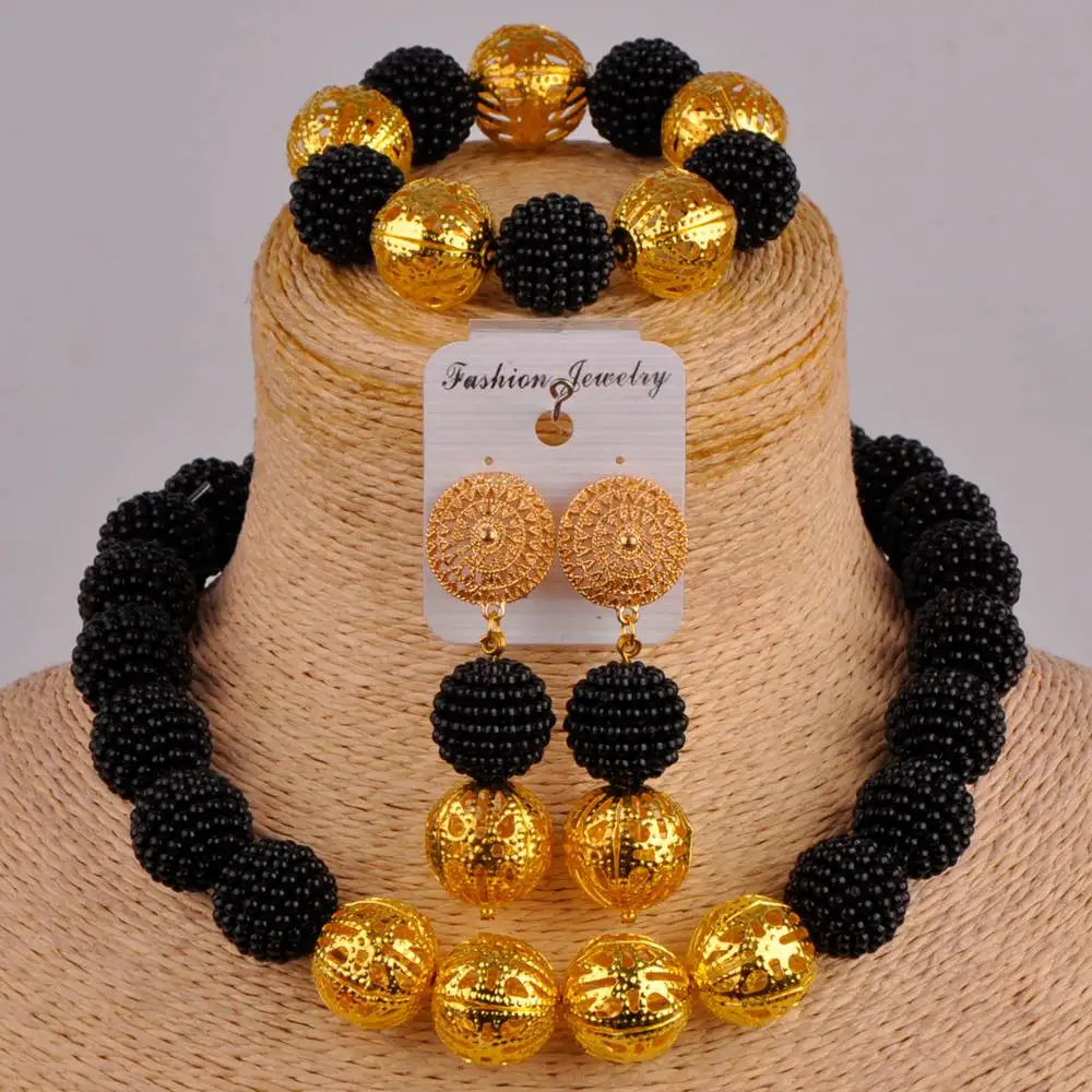 costume necklace yellow jewelry set simulated pearl nigerian wedding african beads jewelry sets FZZ88