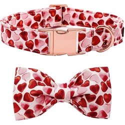 Unique Style Paws Valentine Red Heart Dog Collar with Bow Tie Adjustable Pet Dog Collar for Large Medium Small Dog