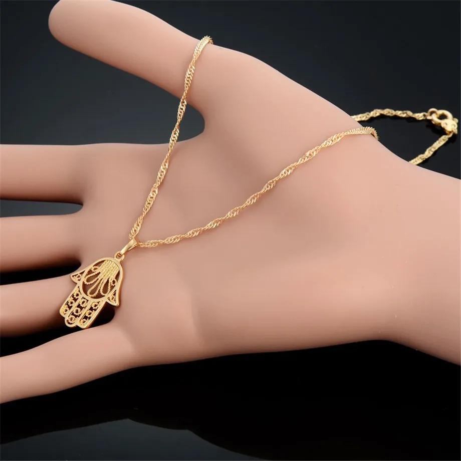 Hamsa Hand of Fatima Pendant Necklaces for Women Gold Color Filigree Palm Chokers Collar Jewelry Collier Femme 2023 Dropshipping