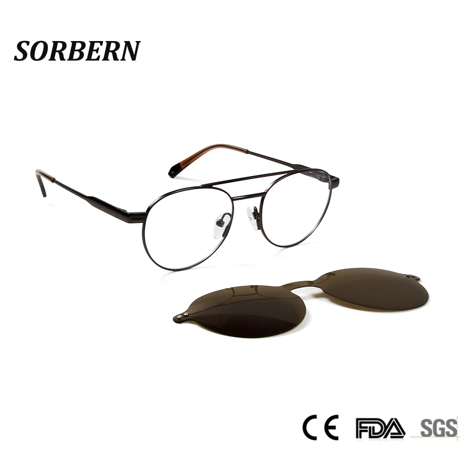 SORBERN Luxury Polarized Clip On Sunglasses Retro Round Metal Frames Eyeglasses Brand Designer Korean Sun Glasses UV400