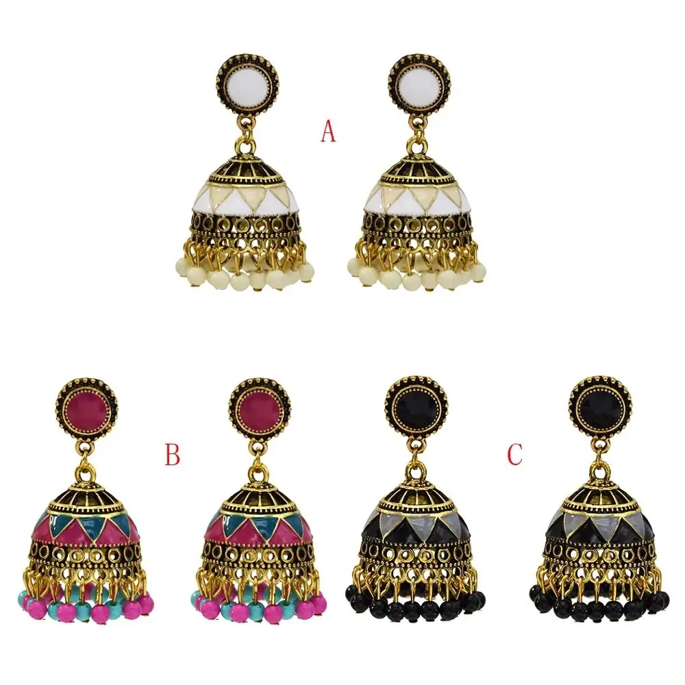 Classic India Earrings for Women Boho Vintage Ethnic Pakistan Tibet Beads Bells Drop Earr Hollow Afghan Kundan Jhumka Jewelry