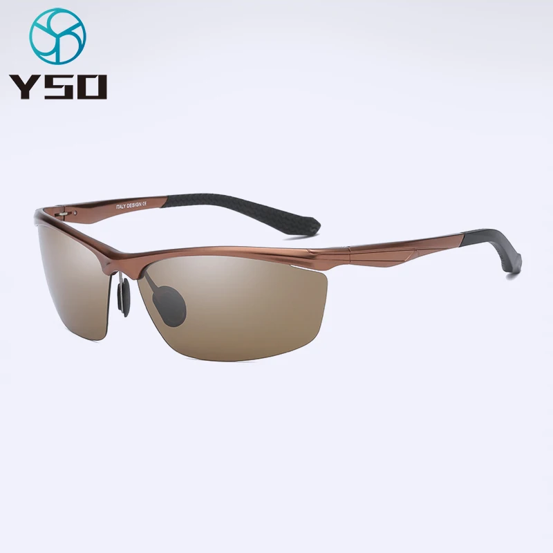 

YSO Brown Sunglasses Mens Polarized UV400 Aluminium Magnesium Frame Sun Glasses Driving Semi Rimless Glasses For Men 8545