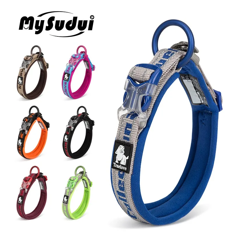 Truelove Embroider Neoprene Pet Dog Collar Nylon Adjustable Dog Collars For Big Small Dogs Running Reflective Chihuahua Bitpulls