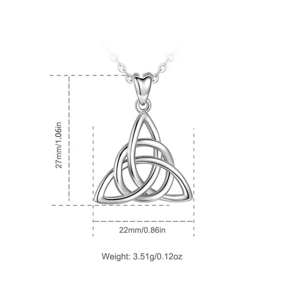 Eudora Real 925 Sterling Silver Triangle Celtics Knot Pendant Neckalce Women Fashion Sliver Jewelry for Birthday Gift Box CYD138