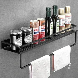 Estante de baño de aluminio negro montado en la pared, soporte cuadrado para champú, estantes de cosméticos, redes de cocina, estante de almacenamiento, estante organizador