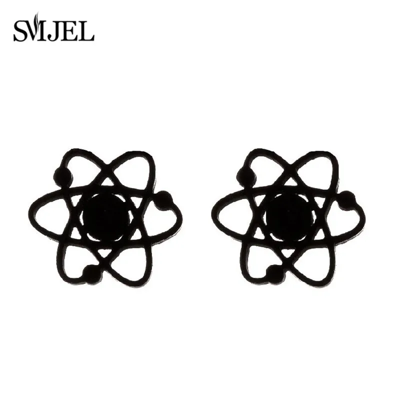 Punk Stainless Steel Chemistry Atom Shape Earrings for Women Men Creative Science Pendant Studs Jewelry Graduation Gift Friend