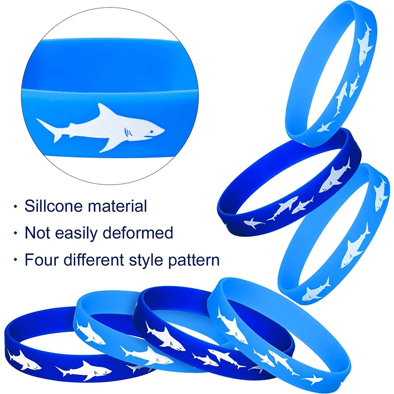 12pcs Shark Party Favors Rubber Wristbands Bracelet Blue Under the Sea Shark Birthday Party Favors Supplies Gift Decorations