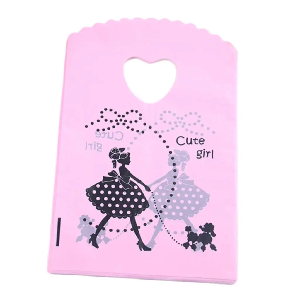 50pcs/lot 13*20cm Pink Birthday Packaging Bags with Lovely Cute Girl and Dog Christmas Sachet Plastique