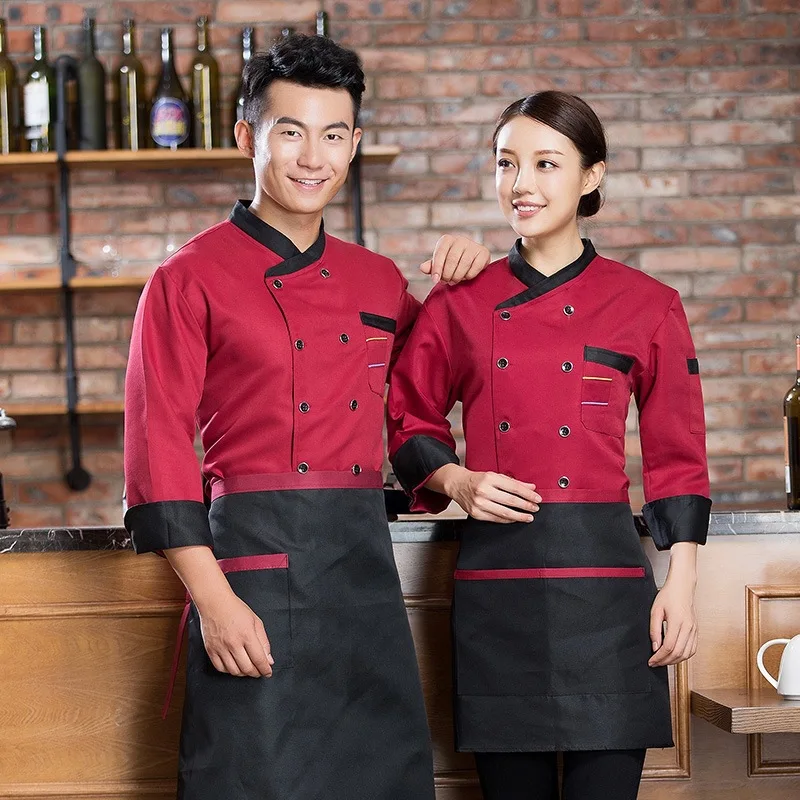 Nam Thoáng Khí Dài Tay Resturant Đầu Bếp Áo Khoác Nữ Hotal Bếp Nhân Viên Áo Liền Quần Cafe Unisex Nấu Áo Khoác Cà Phê Làm Việc Vải