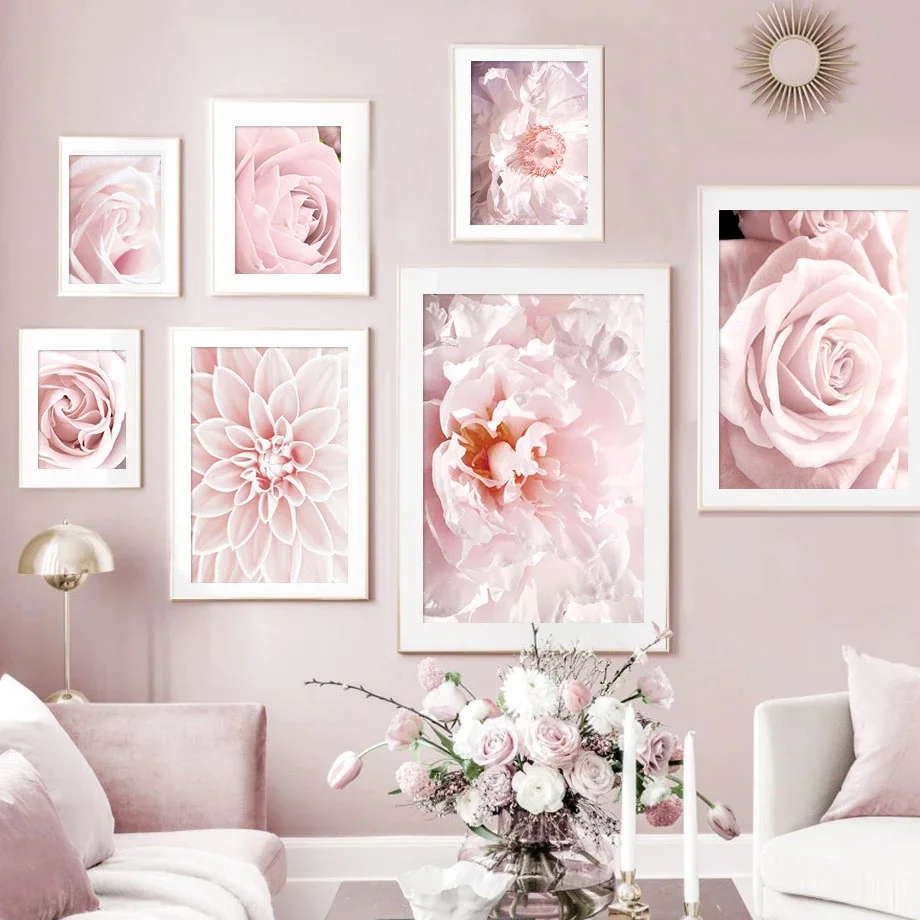 Modern Pick Fahion Style Flower Picture Home Decor Wall Art Canvas Painting Bright Posters and Prints for Girl Dormitory Design