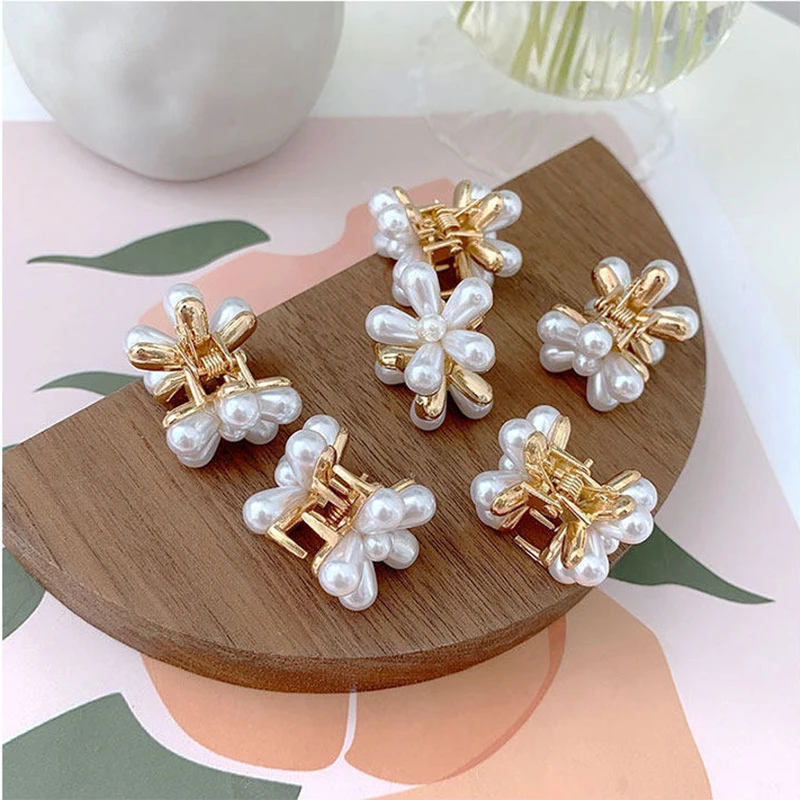 Mini pinces à cheveux en perles pour femmes, ensemble de petites pinces à fleurs coréennes, accessoires de cheveux, coiffure de mariage pour filles en forme de crabe doré, nouvelle collection 2020